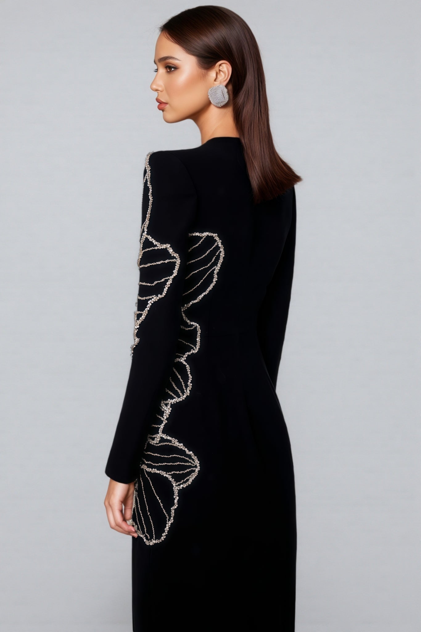 Tildat Long-sleeved Orchid-patterned Maxi Dress