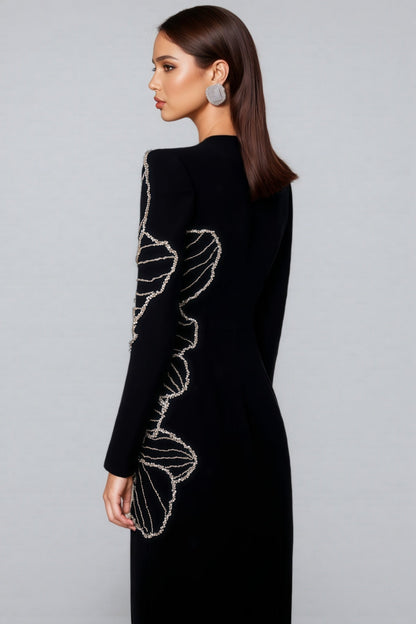 Tildat Long-sleeved Orchid-patterned Maxi Dress