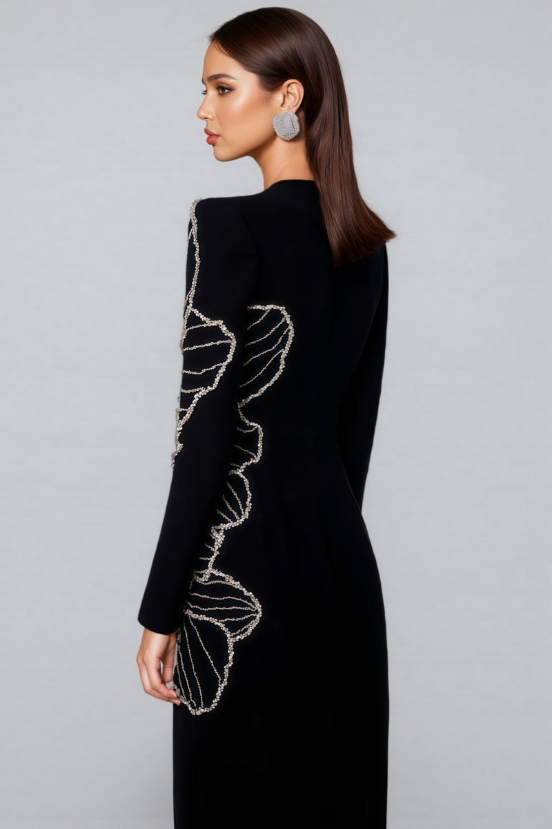 Tildat Long-sleeved Orchid-patterned Maxi Dress