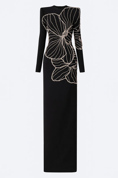 Tildat Long-sleeved Orchid-patterned Maxi Dress