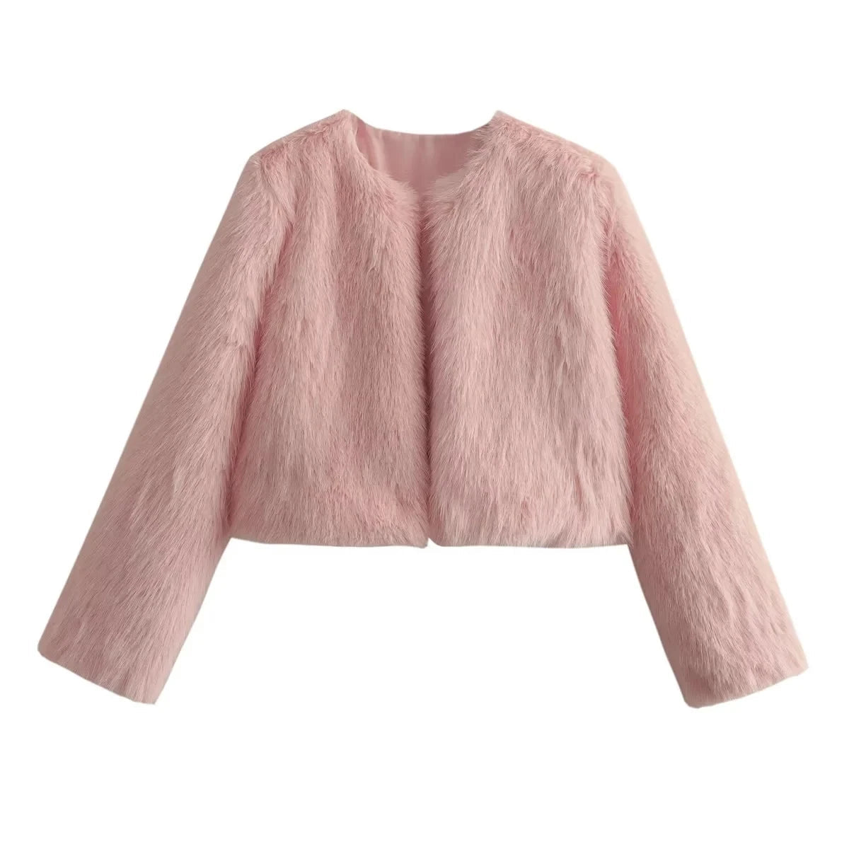 Faux Pink Loose Long Cardigan High Coat