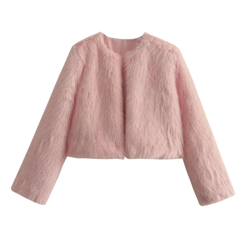 Faux Pink Loose Long Cardigan High Coat