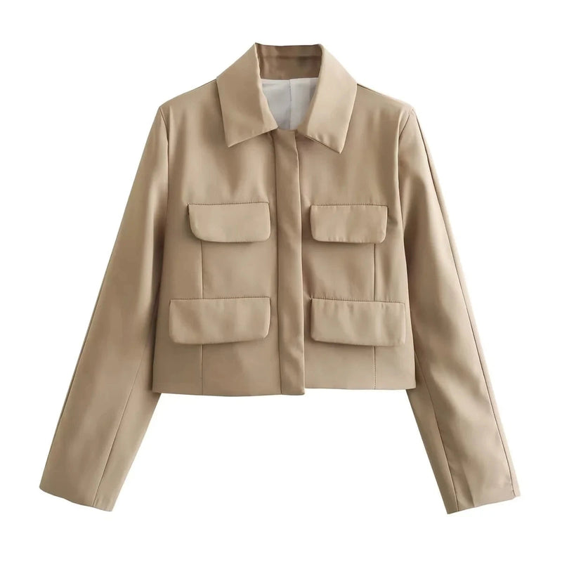 Turn Down Long Pocket Autumn Coat