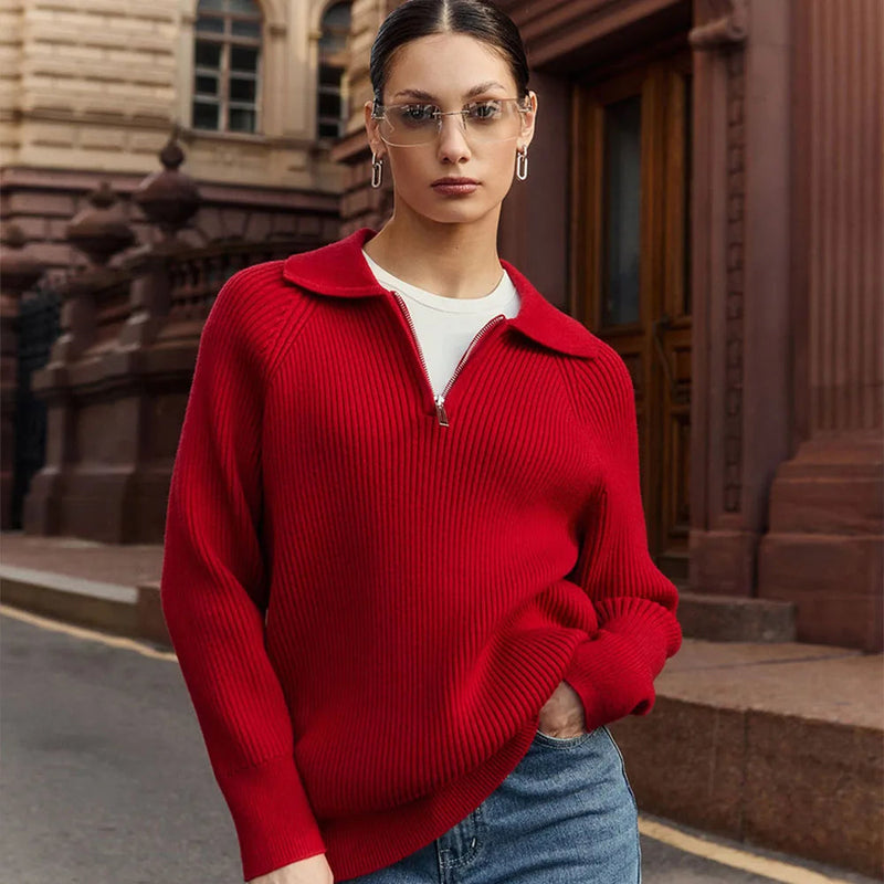Zipper Long Sleeve Pullover Loose Warm Christmas Sweater