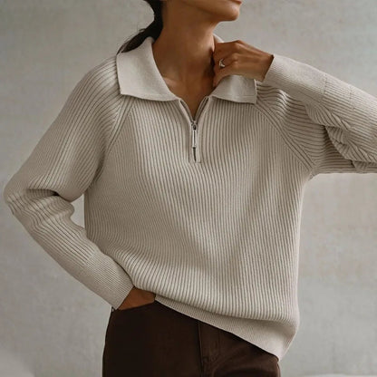 Zipper Long Sleeve Pullover Loose Warm Christmas Sweater