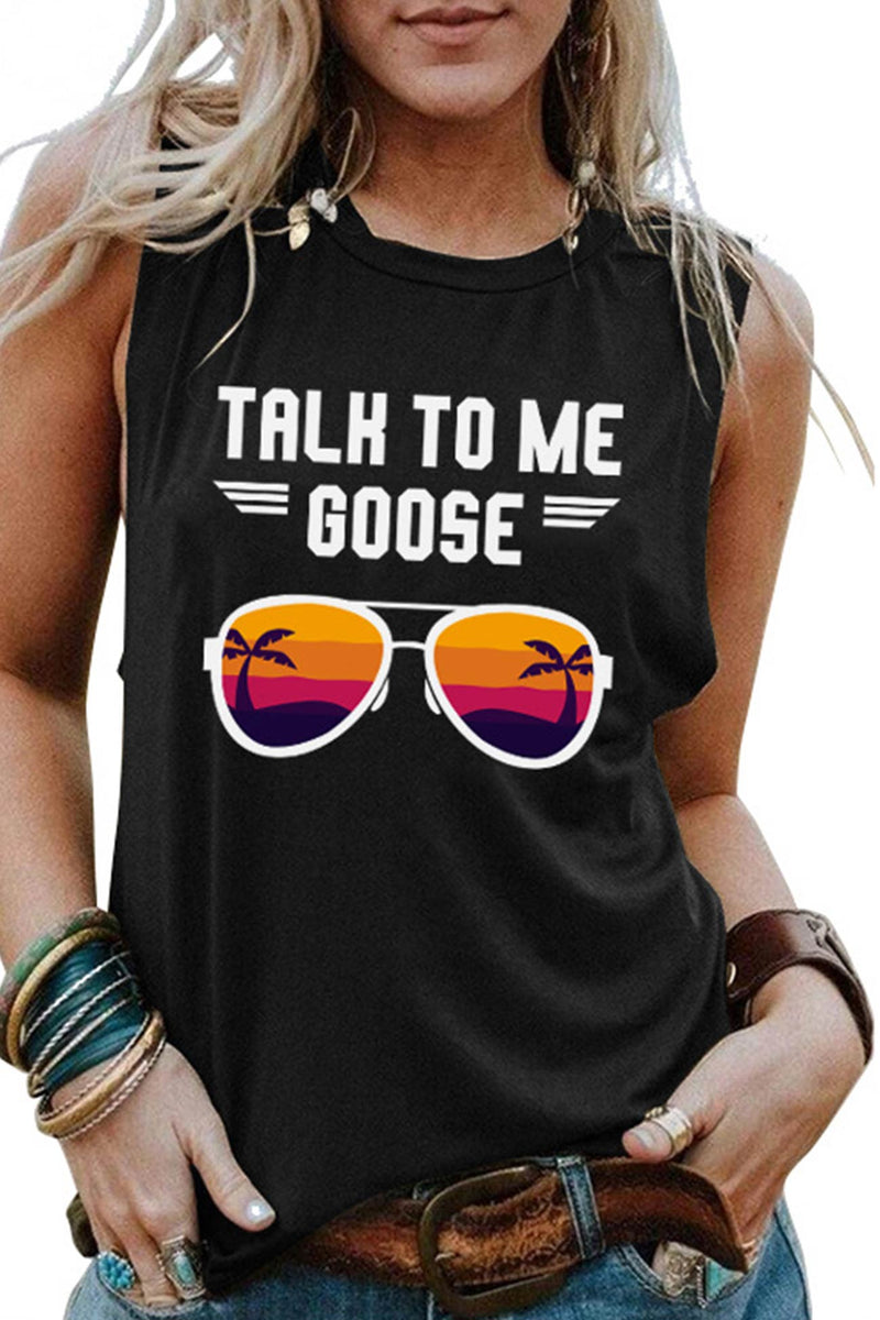 Talk to Me Goose Printed Sleeveless T-shirt