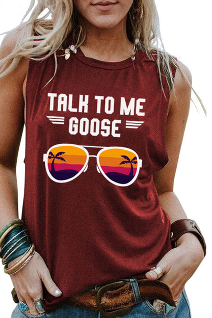 Talk to Me Goose Printed Sleeveless T-shirt
