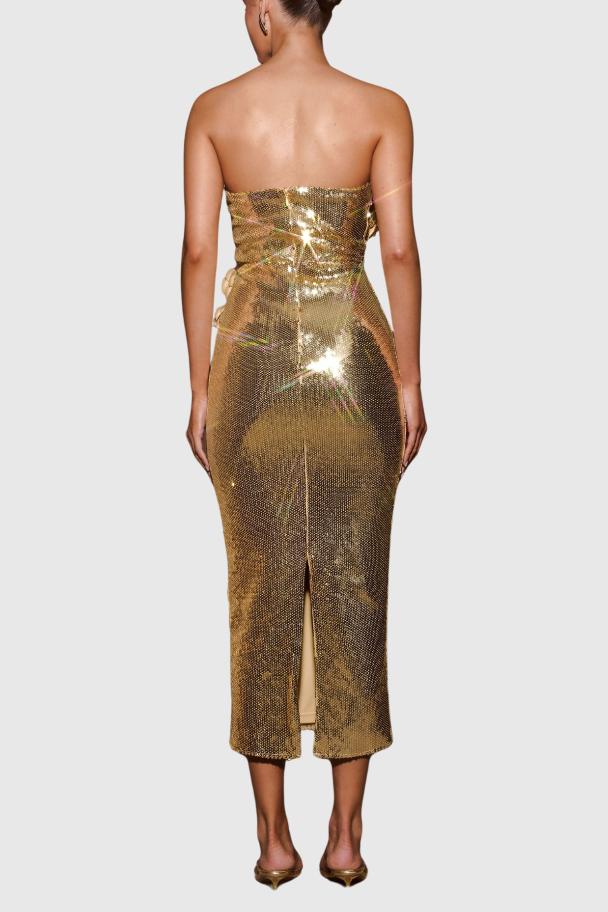 Tambi Strapless Sequin Midi Dress