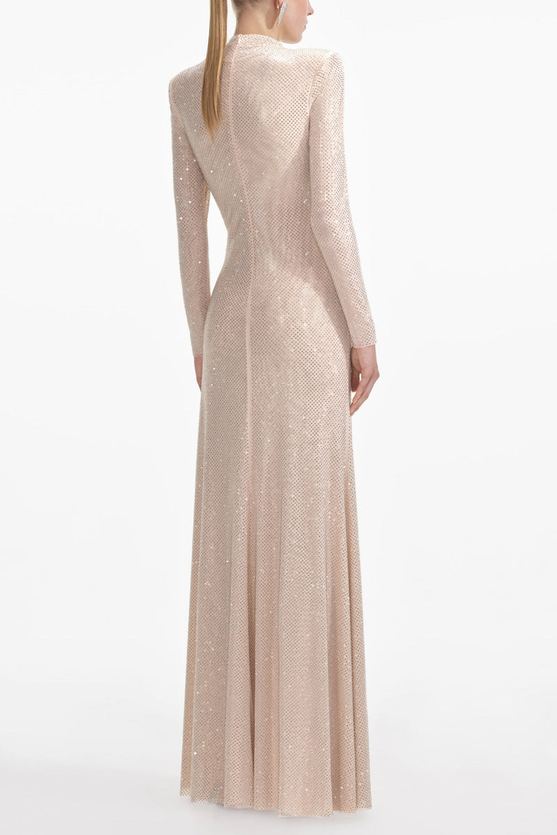 Tapac Rhinestone Cutout Mesh Maxi Dress - Apricot