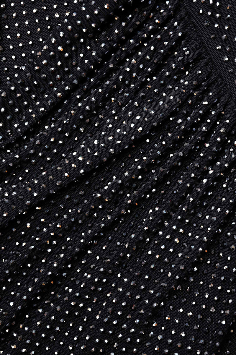 Tapac Rhinestone Cutout Mesh Maxi Dress - Black