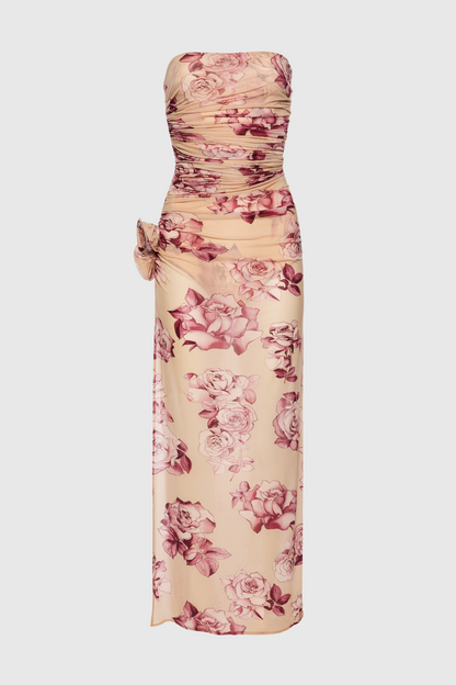 Taysia Strapless Ruched Midi Dress