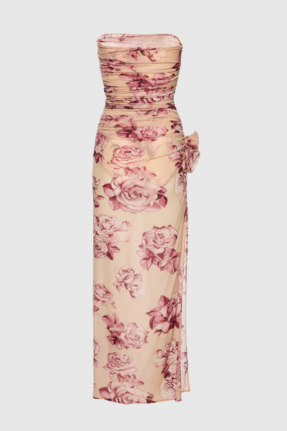 Taysia Strapless Ruched Midi Dress