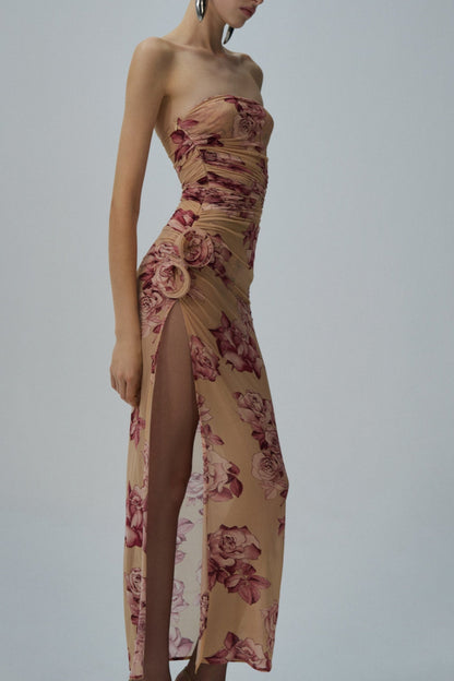 Taysia Strapless Ruched Midi Dress