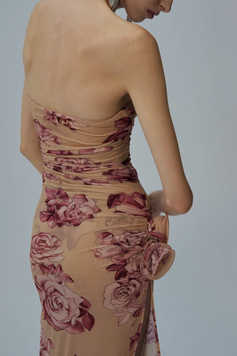 Taysia Strapless Ruched Midi Dress