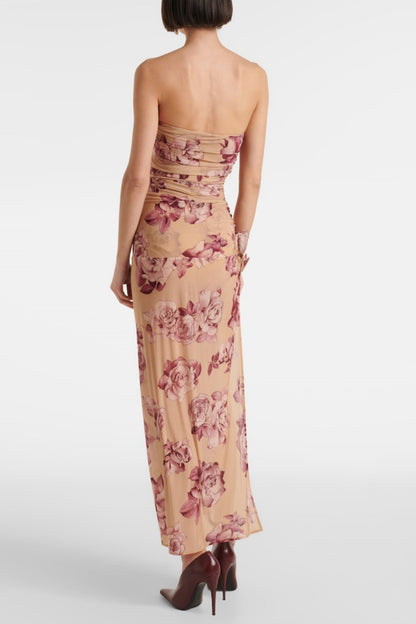 Taysia Strapless Ruched Midi Dress