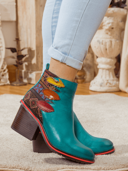 Soffia | Art of Fall Block Heel Leather Ankle Boot