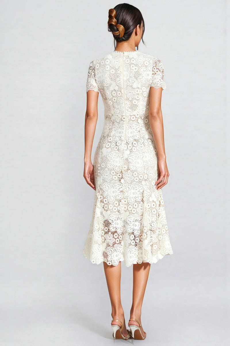 Nolaty Beige Lace Mermaid Maxi Dress