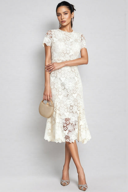 Nolaty Beige Lace Mermaid Maxi Dress