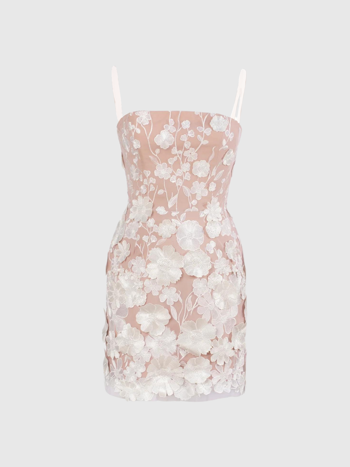 Teresa Mesh Flower Embroidered Mini Dress in White