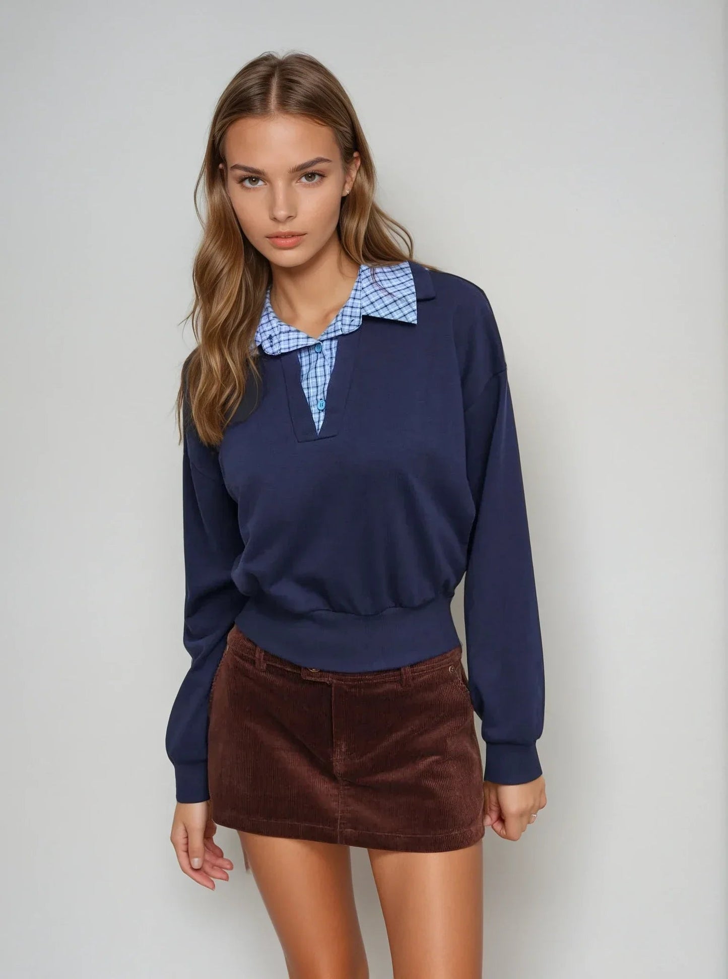 Terry Checks Collar Sweatshirt