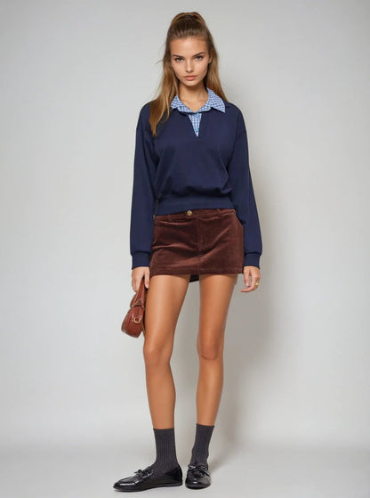 Terry Checks Collar Sweatshirt