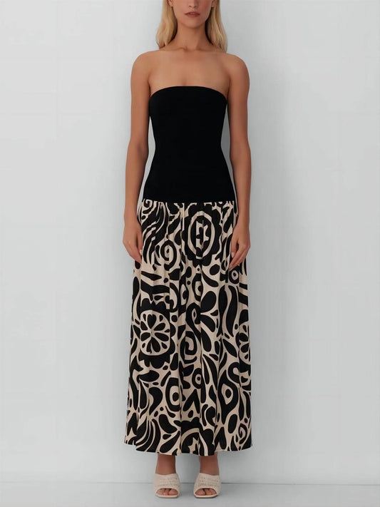 Fashionable Strapless Print Maxi Dress