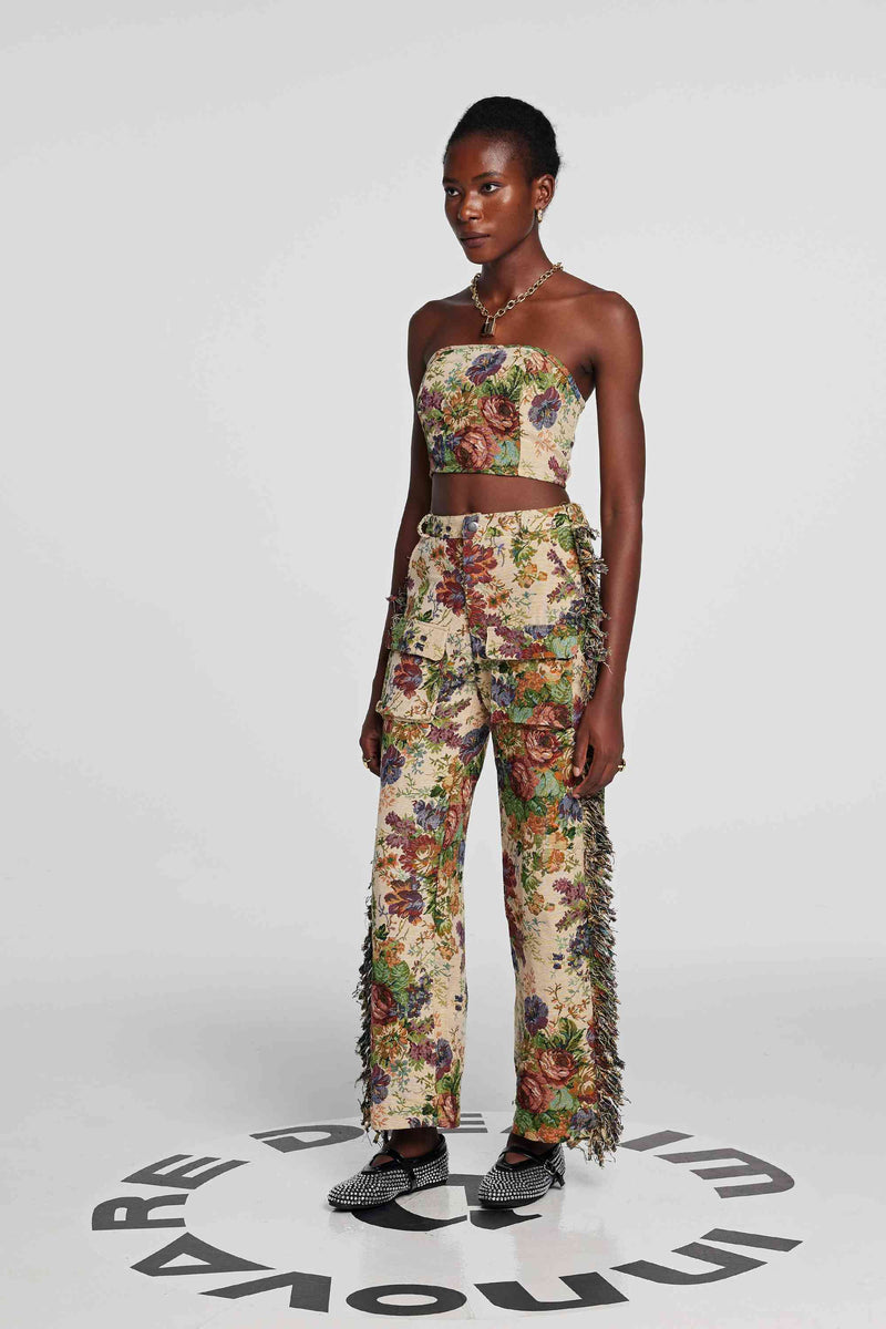 Theia Jacquard Pants Set in Beige