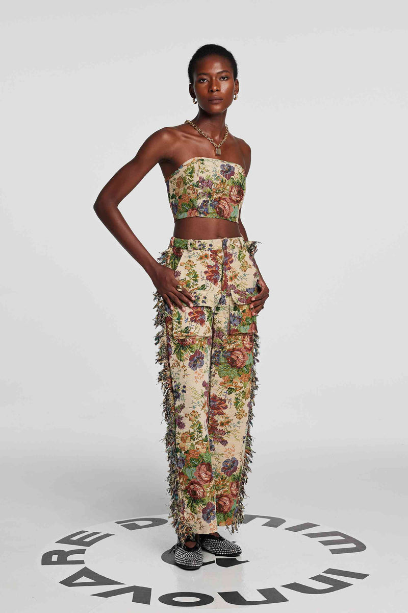 Theia Jacquard Pants Set in Beige