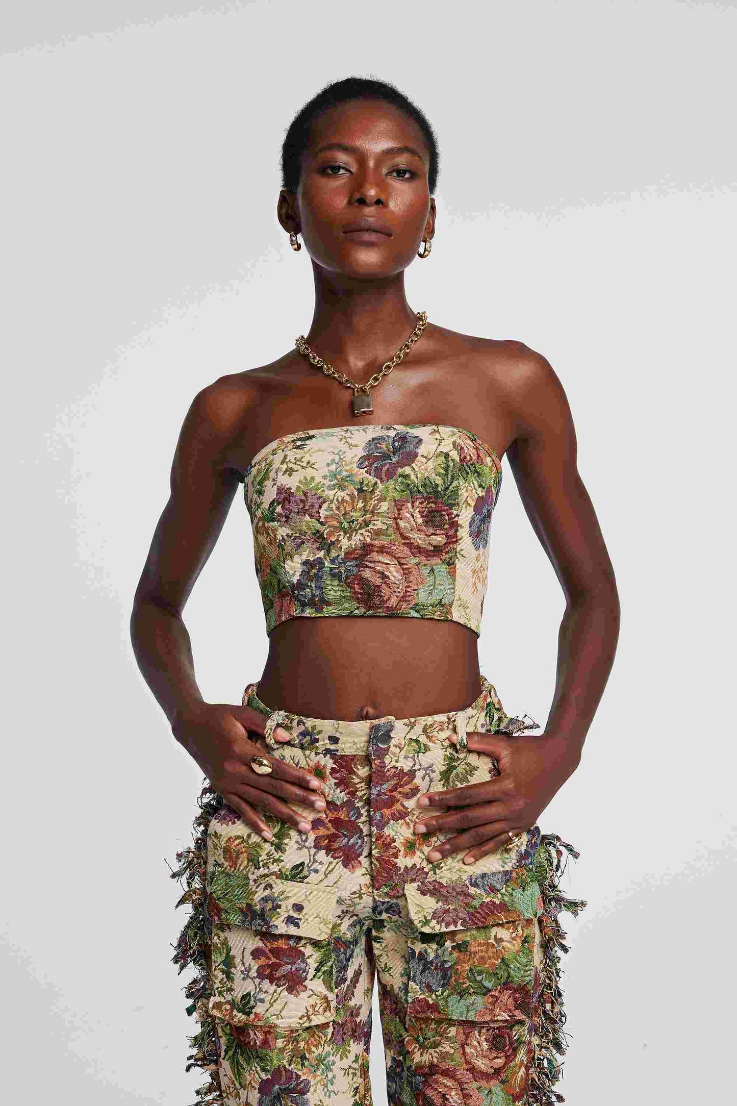 Theia Jacquard Pants Set in Beige