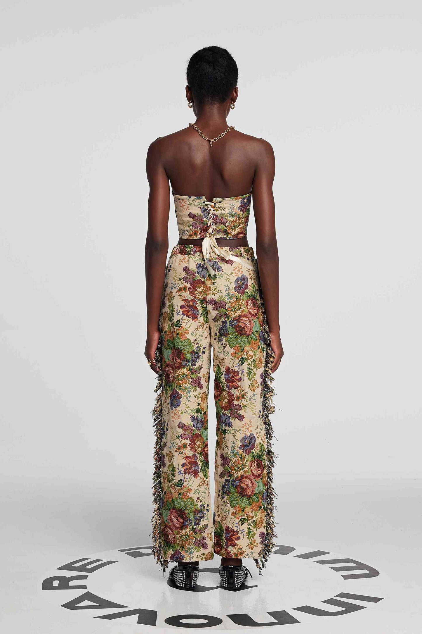 Theia Jacquard Pants Set in Beige