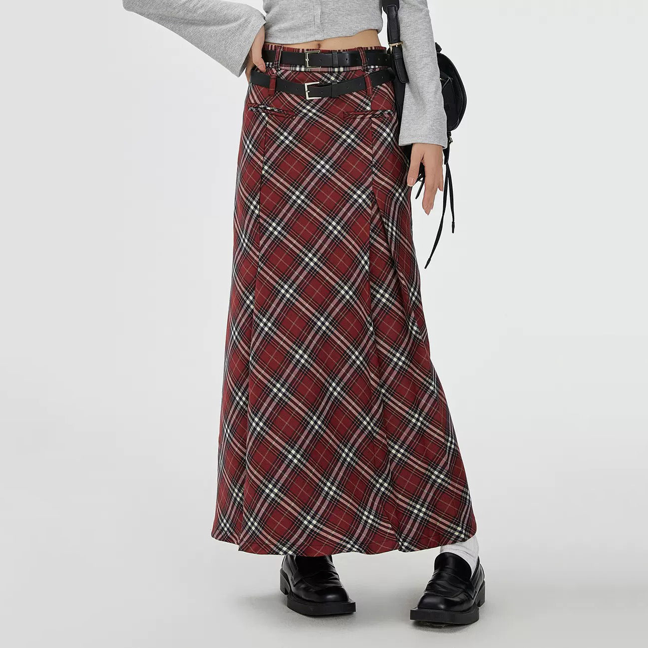 Red London Bridge Plaid Maxi Skirt