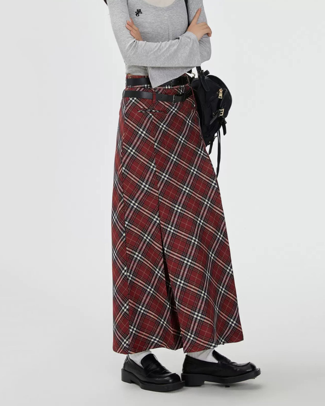 Red London Bridge Plaid Maxi Skirt