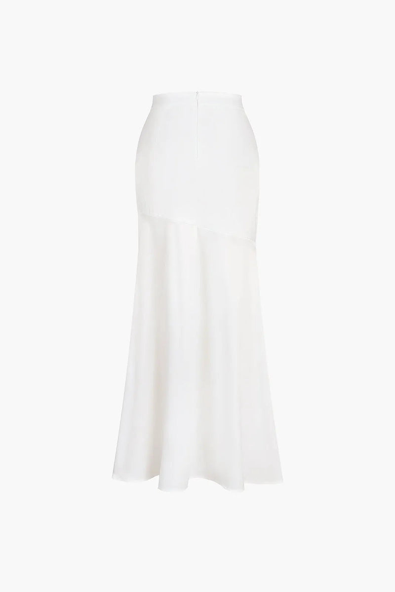 Tiaka White Satin Patchwork Split Maxi Skirt