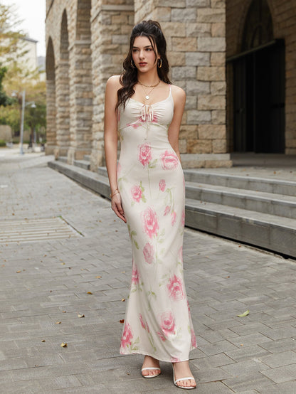 Tie Front Print Bodycon Cami Dress