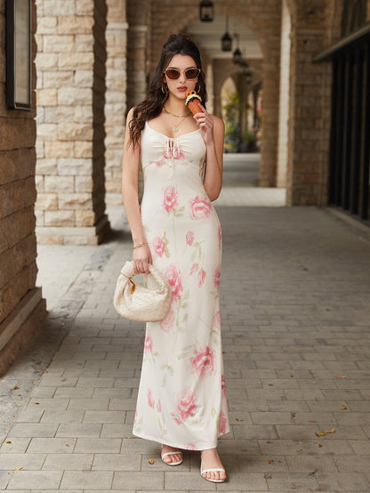 Tie Front Print Bodycon Cami Dress