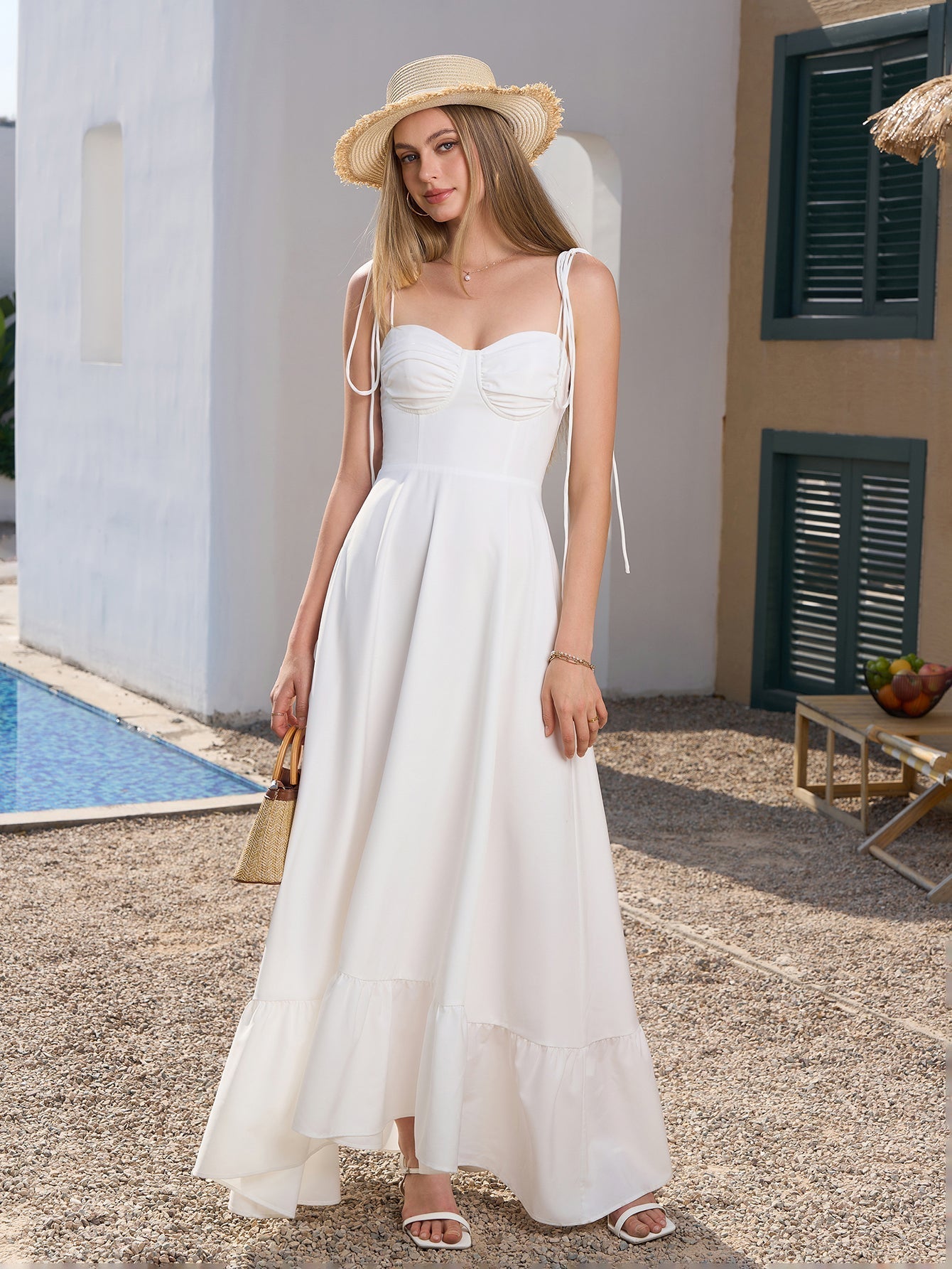Tie Shoulder Ruched Bust Maxi Dress