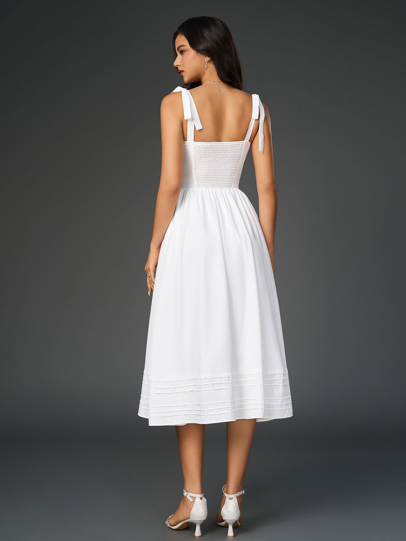 Tie Shoulder V-neck Pleated Pocket Dress