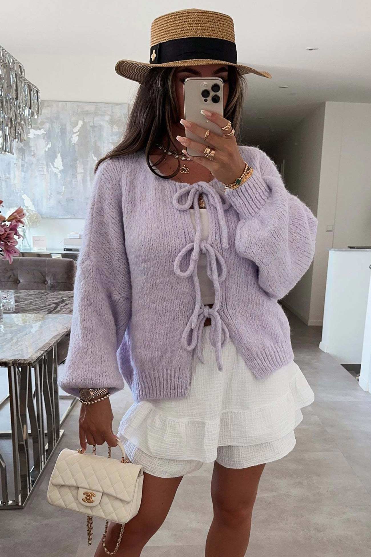 Tie-up Lantern Sleeve Cardigan