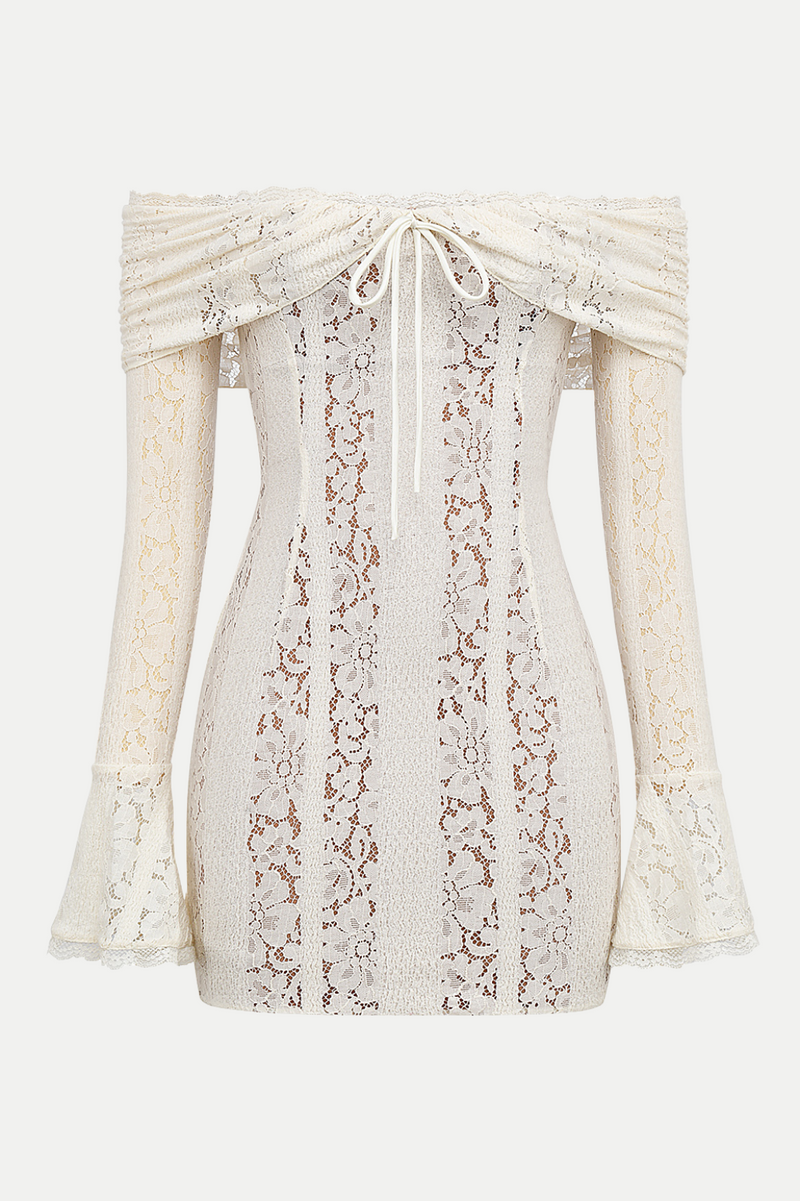 Tleta Lace Off Shoulder Mini Dress - White