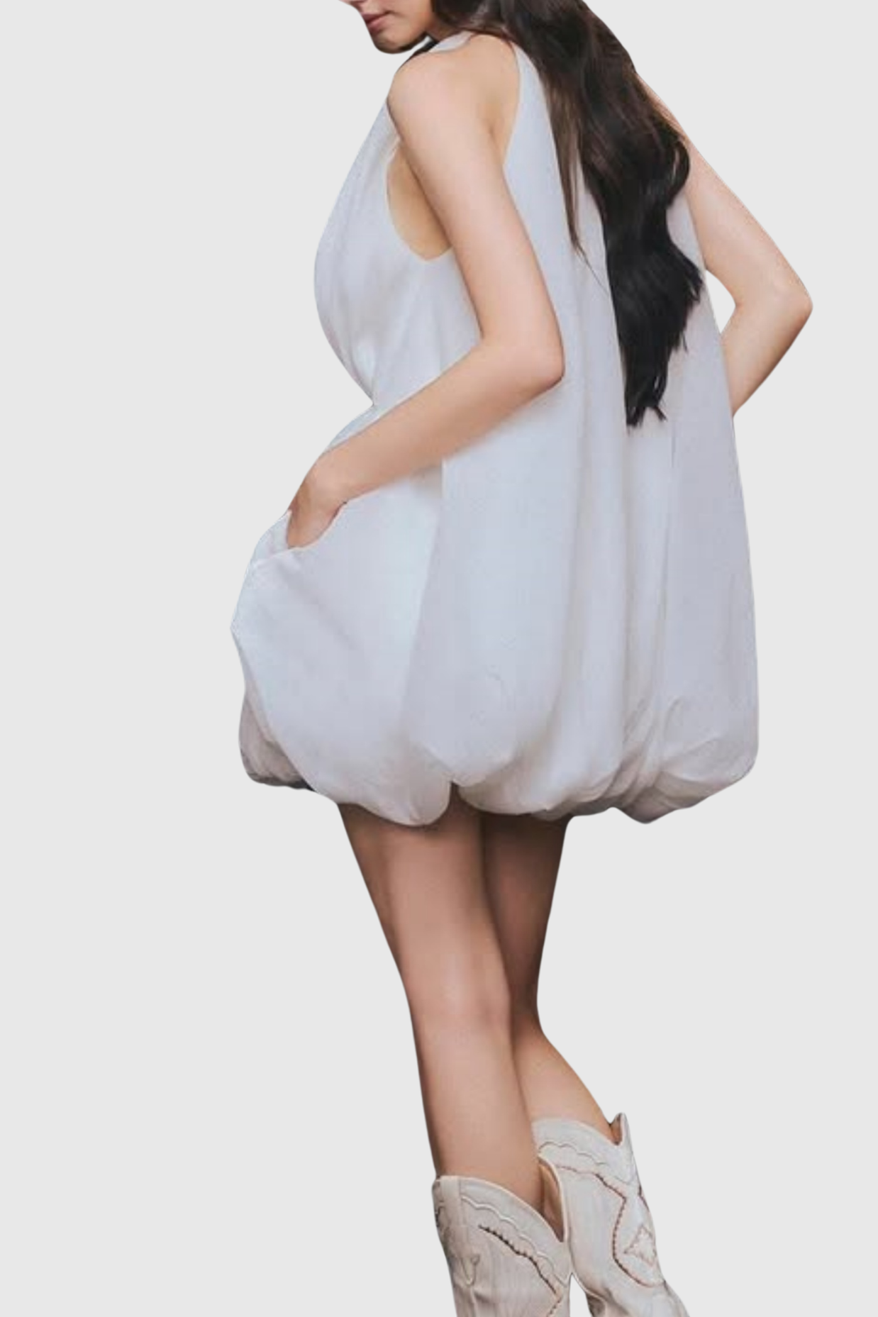 Tlora Applique Halter Puffy Mini Dress