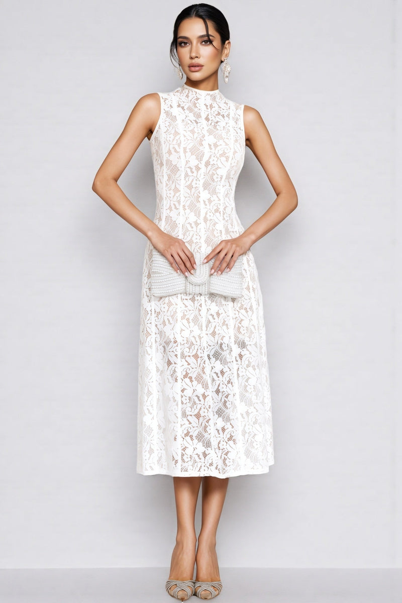 Thoref White Cut Out Sleeveless Midi Dress
