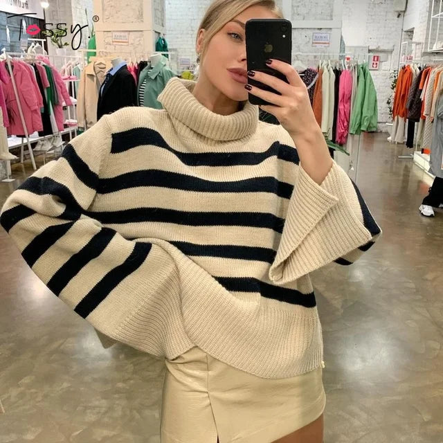 New ’s Turtleneck Sweater Fall Winter Knitted Pullovers for Knitwear Long Sleeve Oversized Tops