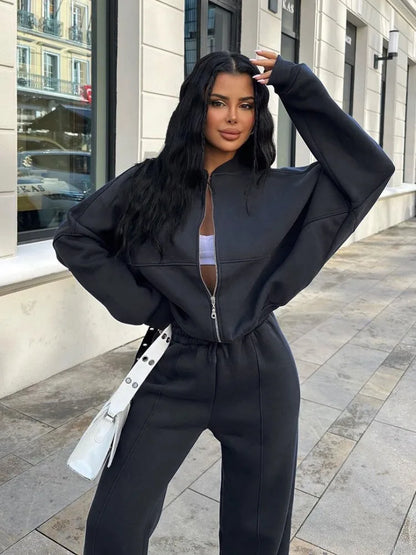 Autumn 2 Piece-set Tracksuit Trousers Outfits Female Slim High Waist Drawstring Clothes Loose ’s Pants Sets