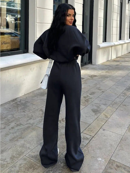 Autumn 2 Piece-set Tracksuit Trousers Outfits Female Slim High Waist Drawstring Clothes Loose ’s Pants Sets