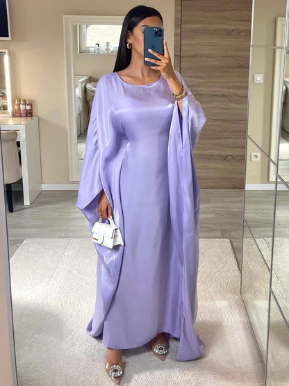 Autumn Loose Shiny Maxi Dress ’s Butterfly Batwing Long Sleeve Muslim Clothes Party Dress Female Long Dress New