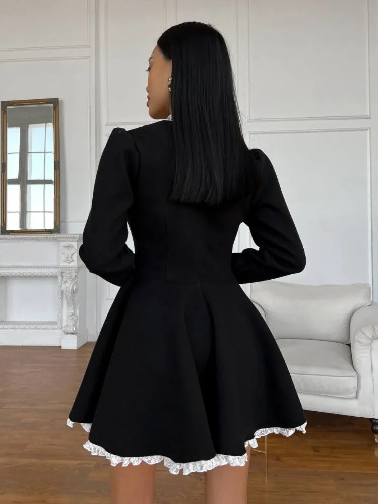 Black Lace Mini Dress – High Waist Party Gown