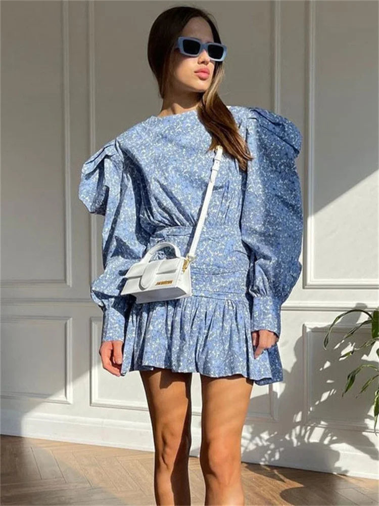 Printed Long Sleeve Pleated Skirts for Patchwork Party Dress Pleated Slim Y2k Mini Dress