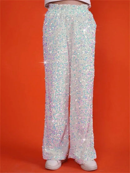 Sequin for Straight Legg Trousers High Waist Glitter Slim Wide Leg ’s Y2k Pants