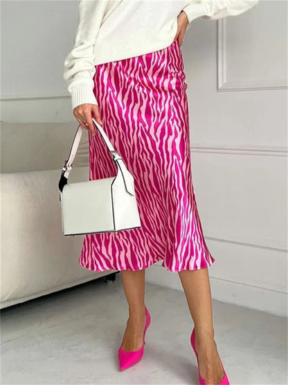 For Y2k Skirt Printed Striped Contrast Midi Skirt Female Summer Slim Long Skirt
