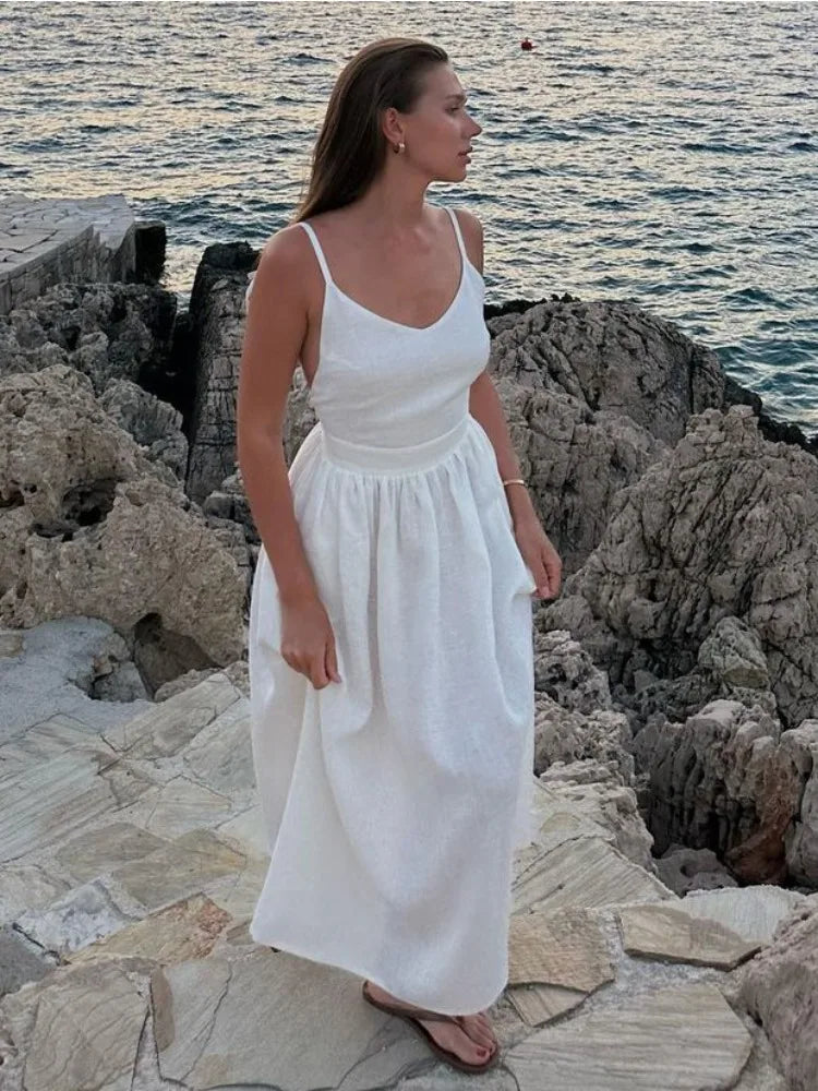 Lace-up Backless Long Dress Female High Waist Halter Dresses Holiday Beach Slim Bandage Maxi Dress